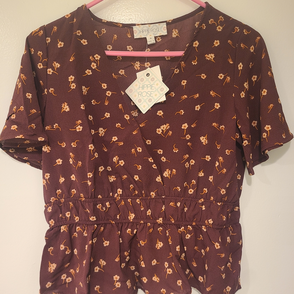 Hippie Rose Women's Burgandy Floral Blouse